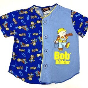 Vintage Bob The Builder PJ Shirt Boys Size 6 Blue Wormser Y2K